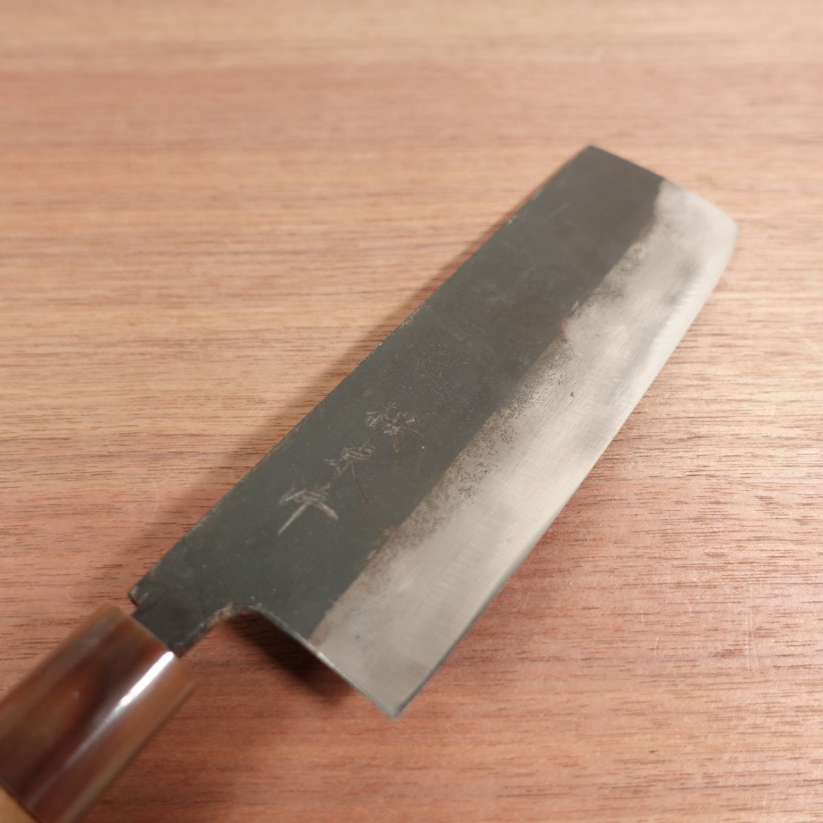Sakuratoyo Nakiri Knife, Sharpened, Water Buffalo Handle, Black-Forged Finish, Nearly Unused Stored Item, 165mm