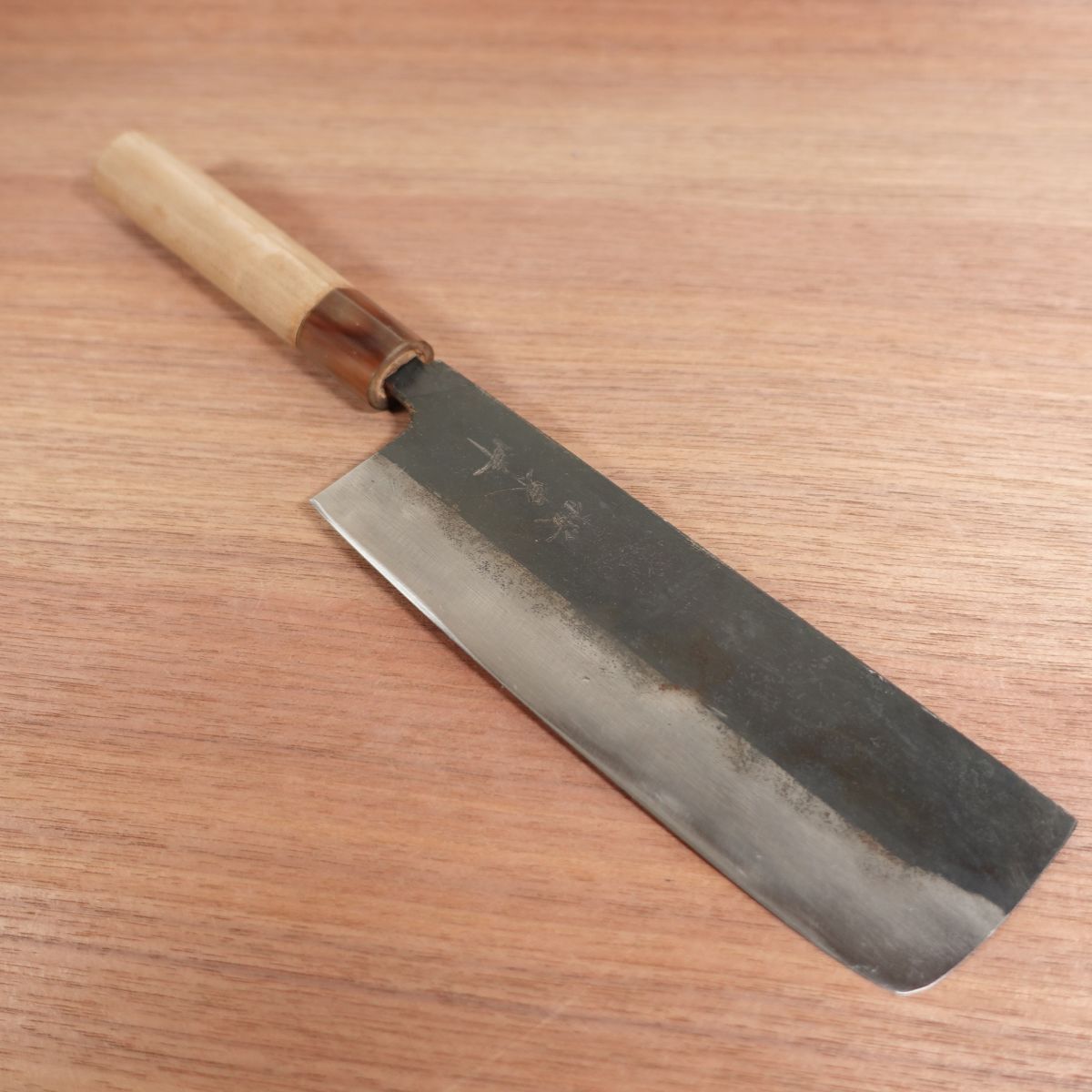 Sakuratoyo Nakiri Knife, Sharpened, Water Buffalo Handle, Black-Forged Finish, Nearly Unused Stored Item, 165mm