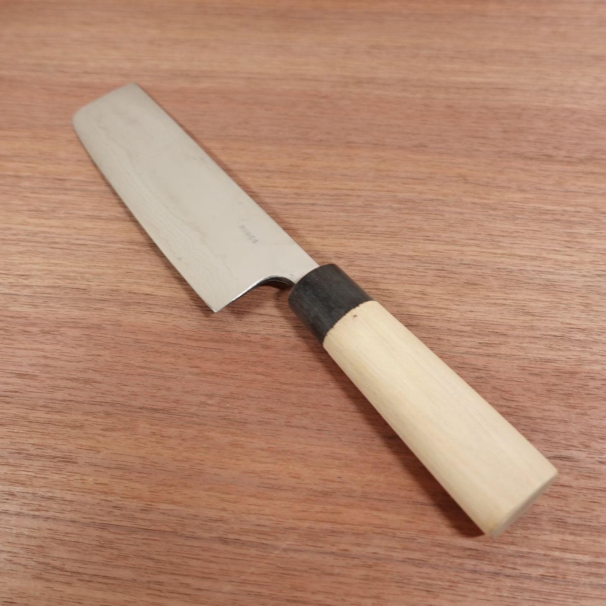 KIYA Nakiri Messer, geschliffen, Damast, Büffelhorn-Griff, Nihonbashi Kiya, Eingetragenes Design, 165mm
