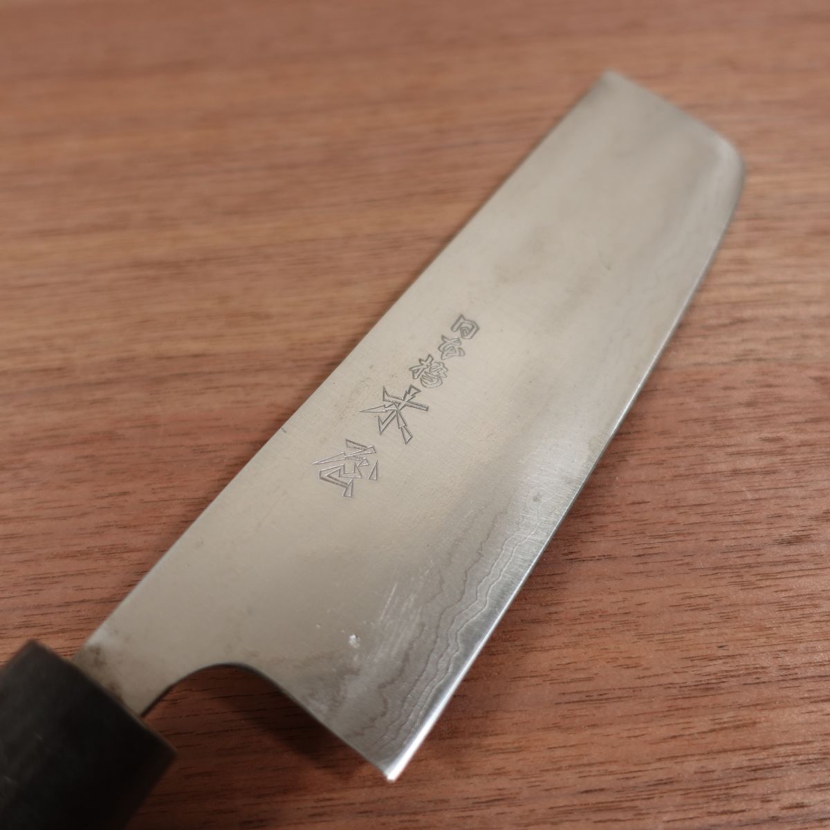 KIYA Nakiri Messer, geschliffen, Damast, Büffelhorn-Griff, Nihonbashi Kiya, Eingetragenes Design, 165mm