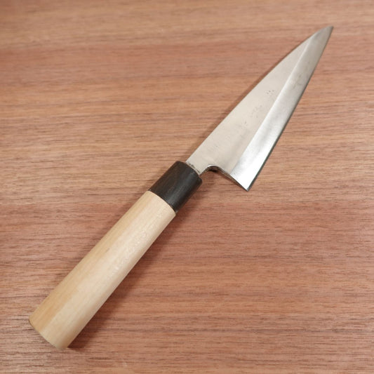 Minamoto Jikko Deba Knife, Sharpened, Water Buffalo Handle, Straight Edge, Jikko, 180mm
