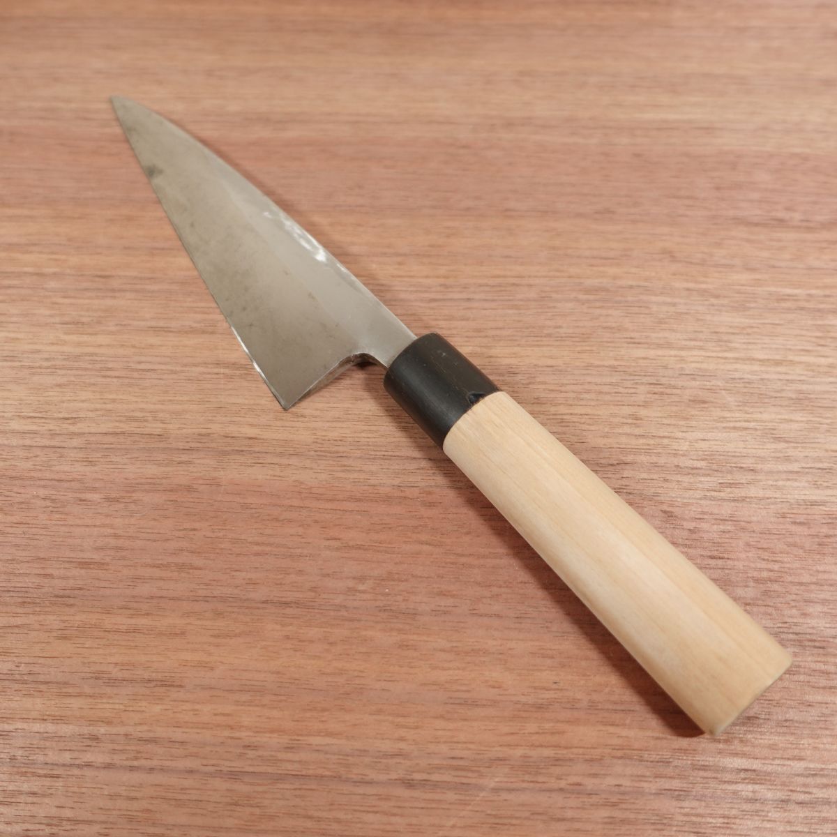 Minamoto Jikko Deba Knife, Sharpened, Water Buffalo Handle, Straight Edge, Jikko, 180mm