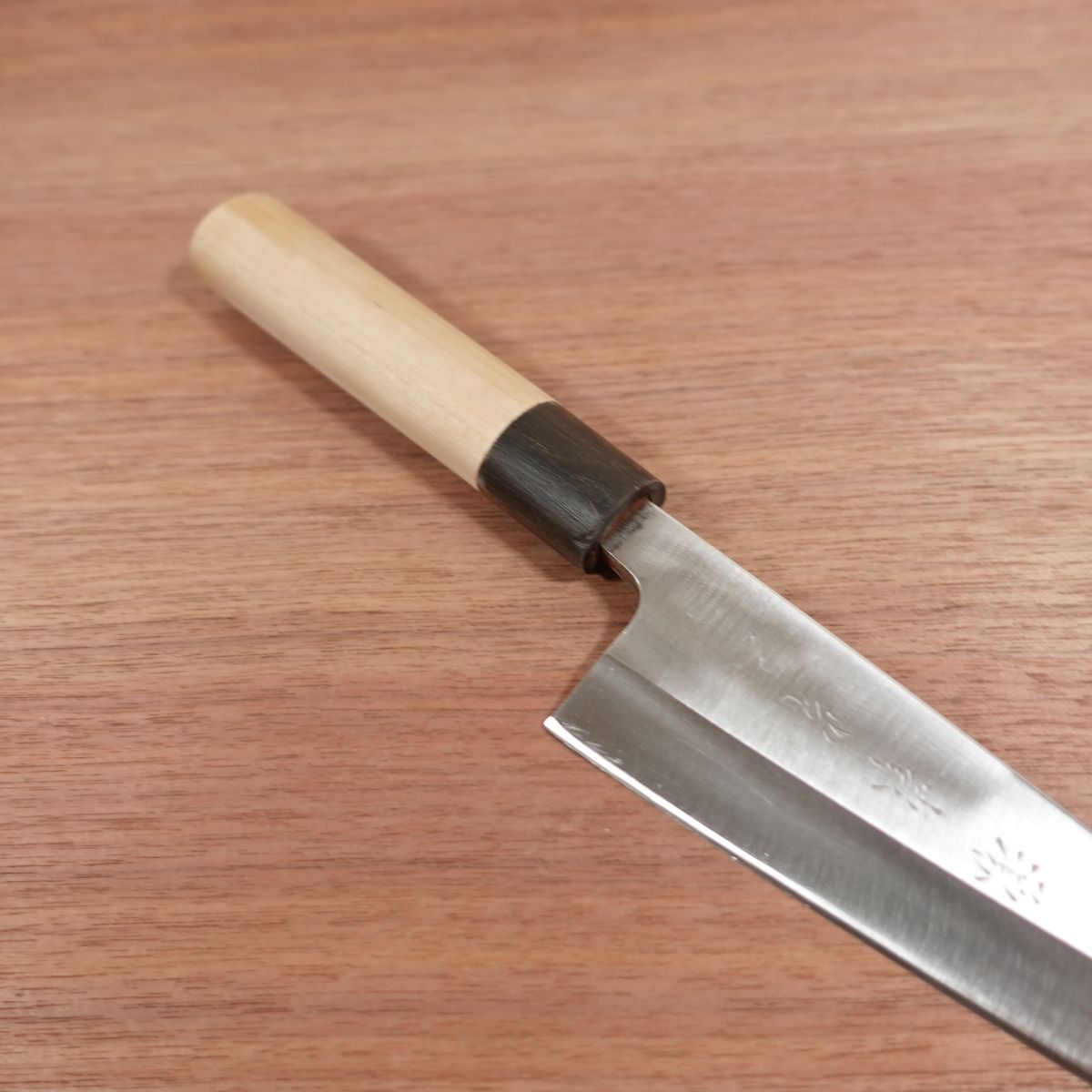 Minamoto Jikko Deba Knife, Sharpened, Water Buffalo Handle, Straight Edge, Jikko, 180mm