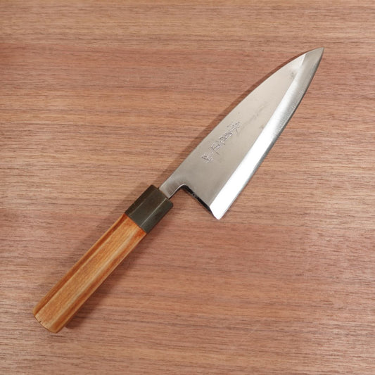 Kukurinomiya Renzan Deba Knife, Sharpened, Water Buffalo Octagonal Handle, Carbon Steel, Single Bevel, Rare, 180mm