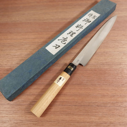Kanekuma Yanagiba Knife, Sharpened, Water Buffalo Handle, Sashimi Knife, Saijo, Kanekuma Bessaku, Box Included, Unused Stored Item, Carbon Steel, Single Bevel, 215mm