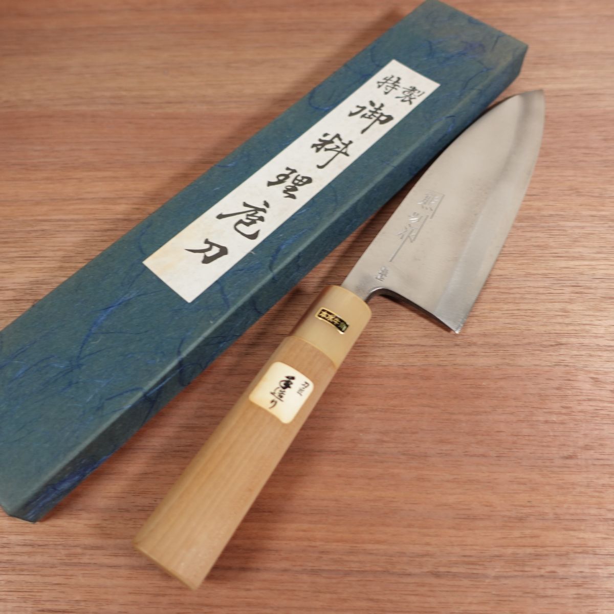 Kanekuma Deba Knife, Sharpened, White Water Buffalo Handle, Saijo, Kanekuma Bessaku, Box Included, Unused Stored Item, Carbon Steel, Single Bevel, 170mm