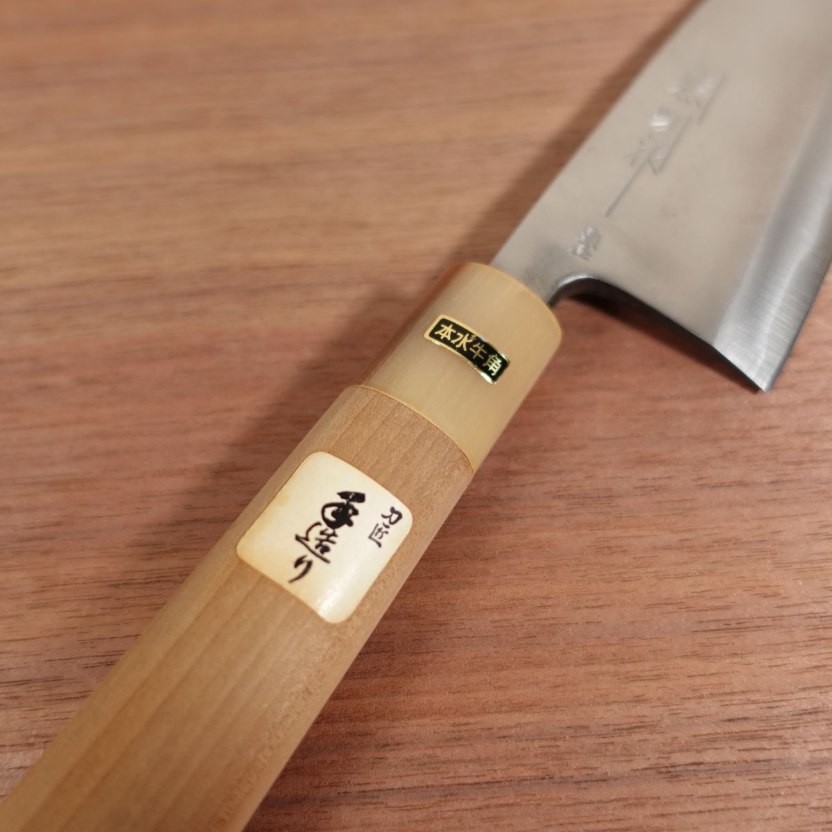 Kanekuma Deba Knife, Sharpened, White Water Buffalo Handle, Saijo, Kanekuma Bessaku, Box Included, Unused Stored Item, Carbon Steel, Single Bevel, 170mm