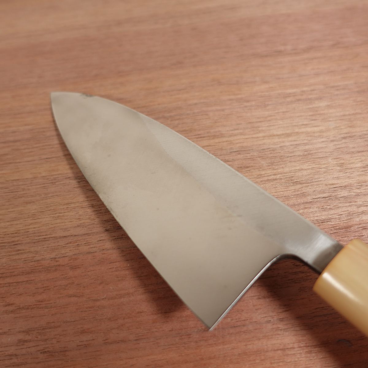 Kanekuma Deba Knife, Sharpened, White Water Buffalo Handle, Saijo, Kanekuma Bessaku, Box Included, Unused Stored Item, Carbon Steel, Single Bevel, 170mm