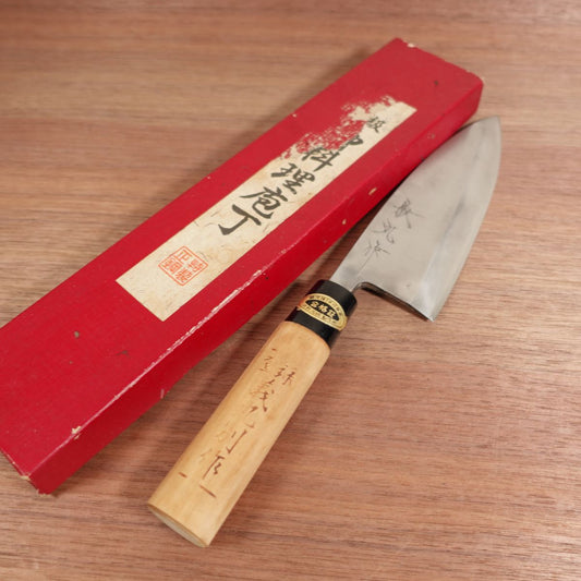 Yoshimaru Deba Knife, Sharpened, Yoshimaru Bessaku, Box Included, Very Light Use, Hammer Marks, Carbon Steel, Single Bevel, 170mm