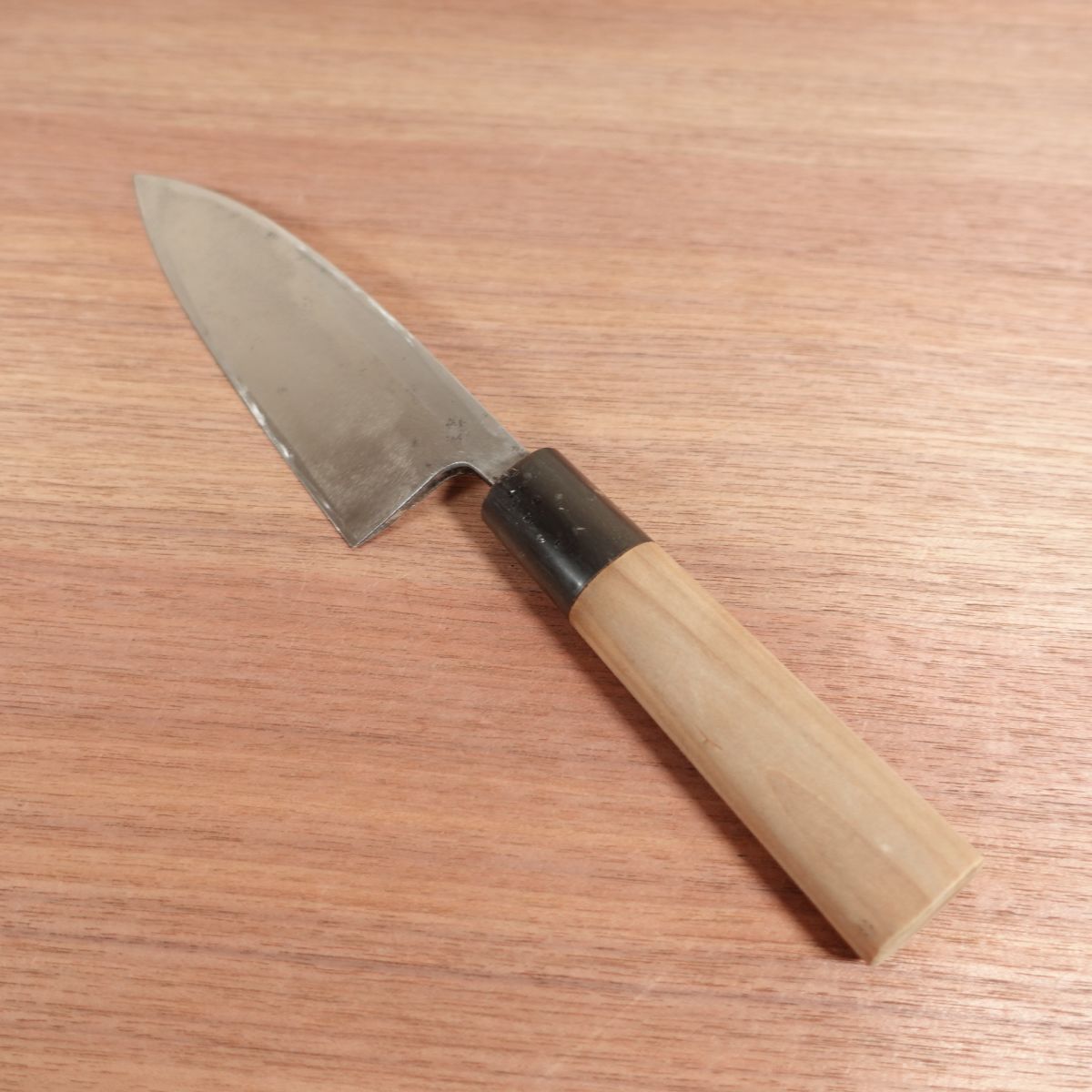 Kenjo Deba Knife, Sharpened, Water Buffalo Handle, Carbon Steel, Tokyo, 150mm