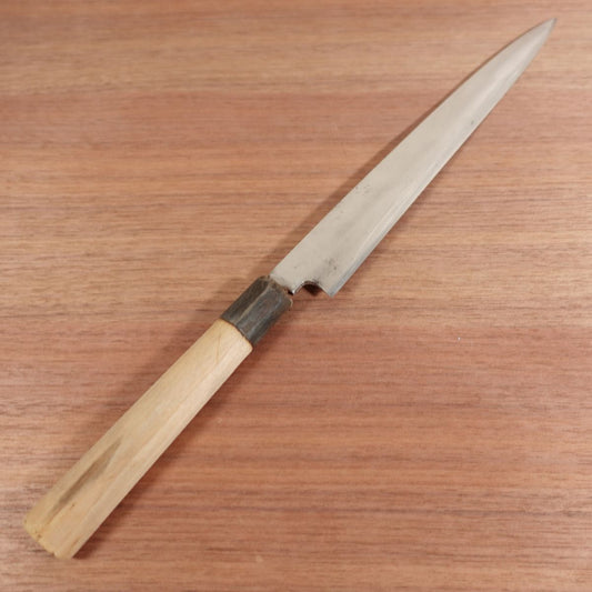Minamoto? Yanagiba Knife, Faded Engraving, Sharpened, Water Buffalo Handle, Sashimi Knife, Carbon Steel, 265mm