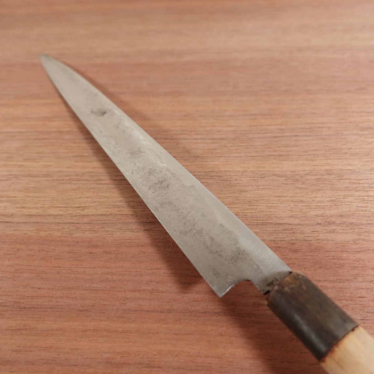 Minamoto? Yanagiba Knife, Faded Engraving, Sharpened, Water Buffalo Handle, Sashimi Knife, Carbon Steel, 265mm