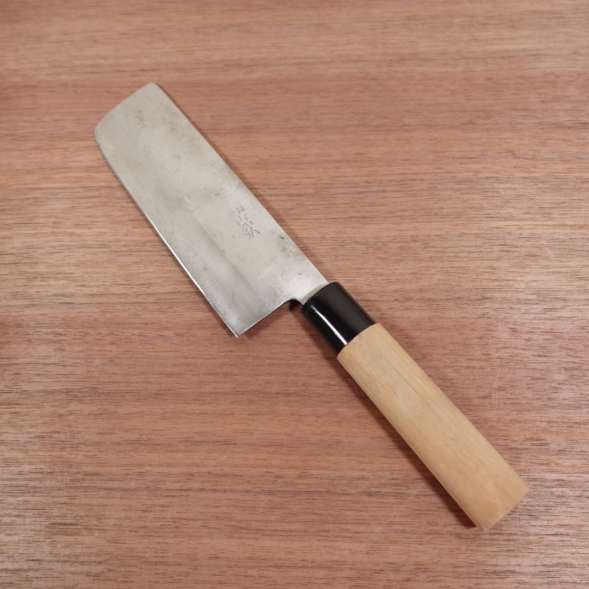 Katsuhiro Nakiri Knife, Sharpened, Carbon Steel, Double Bevel, Nakiri, Sticker on Handle, 160mm