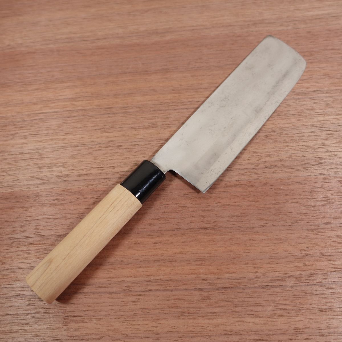 Katsuhiro Nakiri Knife, Sharpened, Carbon Steel, Double Bevel, Nakiri, Sticker on Handle, 160mm