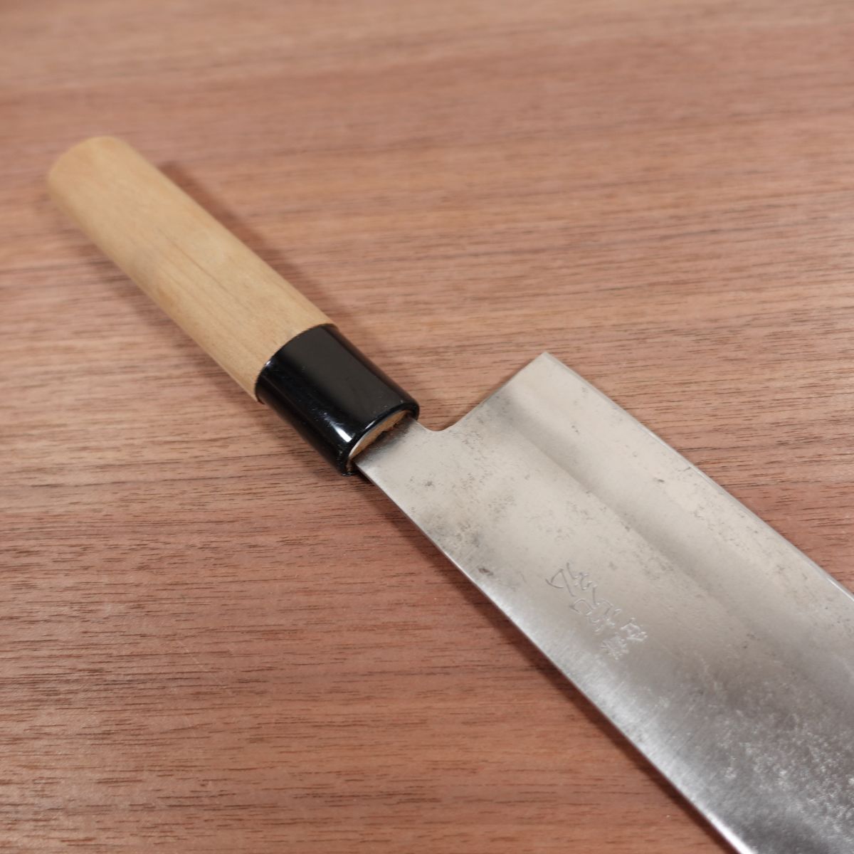 Katsuhiro Nakiri Knife, Sharpened, Carbon Steel, Double Bevel, Nakiri, Sticker on Handle, 160mm