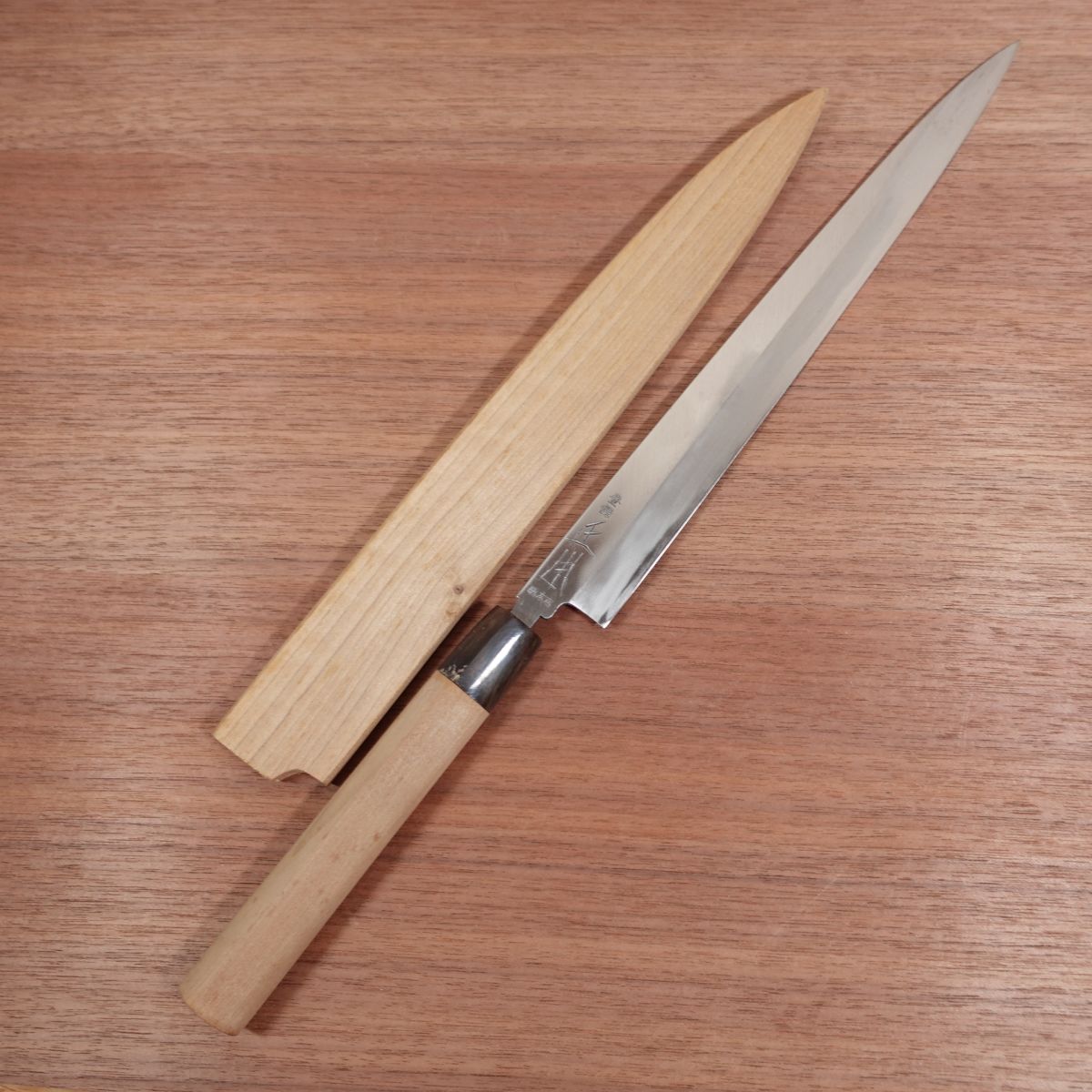 Masamoto Sohonten Fugu-Hiki Knife, Sharpened, Yanagiba Knife, Thin Blade, Water Buffalo Handle, Sashimi Knife, Nearly Unused Stored Item, Wooden Sheath Included, 270mm
