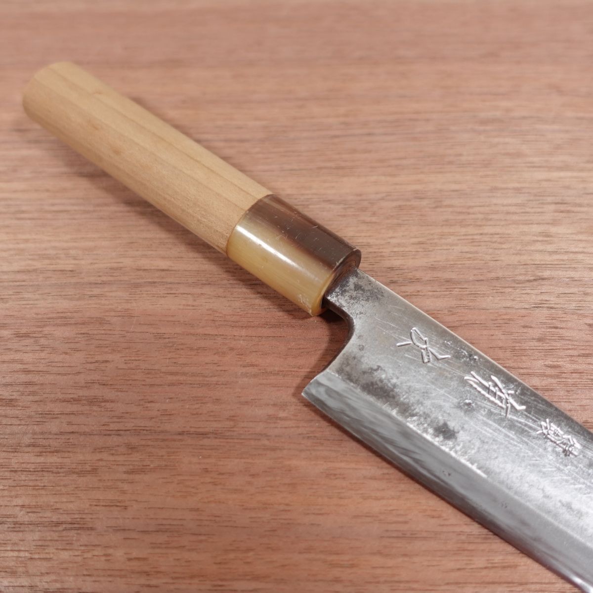 Aritsugu Funayuki Knife, Sharpened, White Water Buffalo Handle, Slim Deba Knife, 140mm
