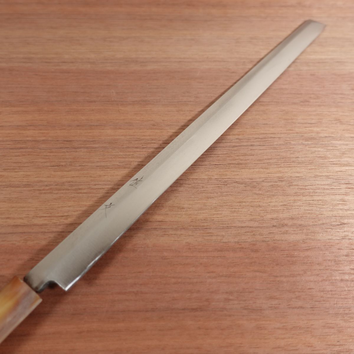 Sabun Takohiki Knife, Sharpened, White Water Buffalo Handle, Sashimi Knife, Carbon Steel, Single Bevel, Wooden Saya, 335mm