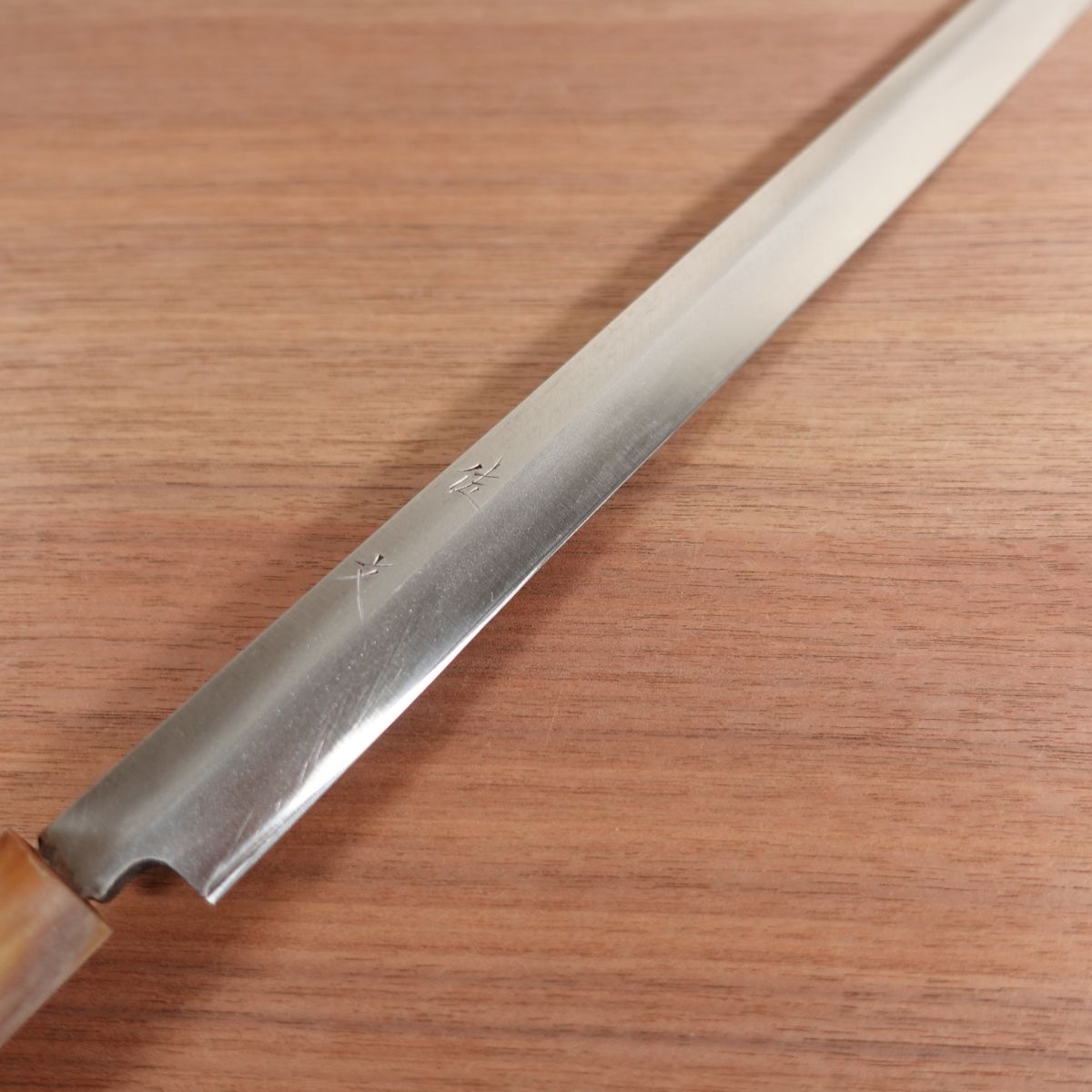 Sabun Takohiki Knife, Sharpened, White Water Buffalo Handle, Sashimi Knife, Carbon Steel, Single Bevel, Wooden Saya, 335mm