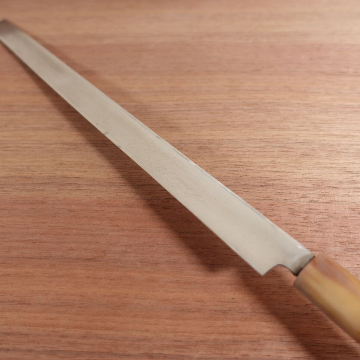 Sabun Takohiki Knife, Sharpened, White Water Buffalo Handle, Sashimi Knife, Carbon Steel, Single Bevel, Wooden Saya, 335mm