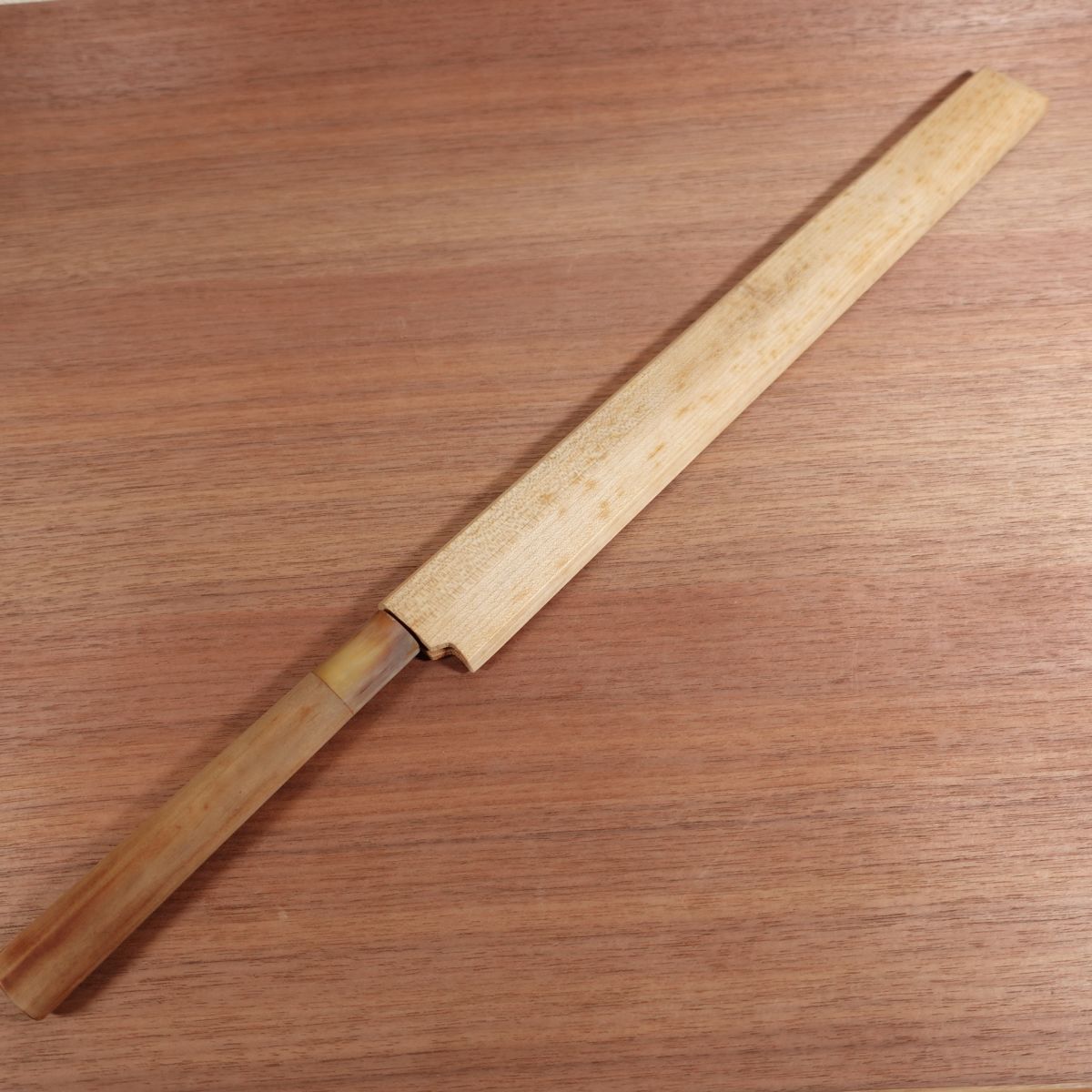 Sabun Takohiki Knife, Sharpened, White Water Buffalo Handle, Sashimi Knife, Carbon Steel, Single Bevel, Wooden Saya, 335mm