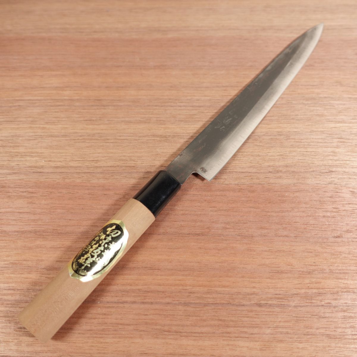 Tetsuhiro Yanagiba Knife, Sharpened, Black-Forged Finish, Sashimi Knife, Double Bevel, Sticker Remains, Stored Item, Carbon Steel, 220mm