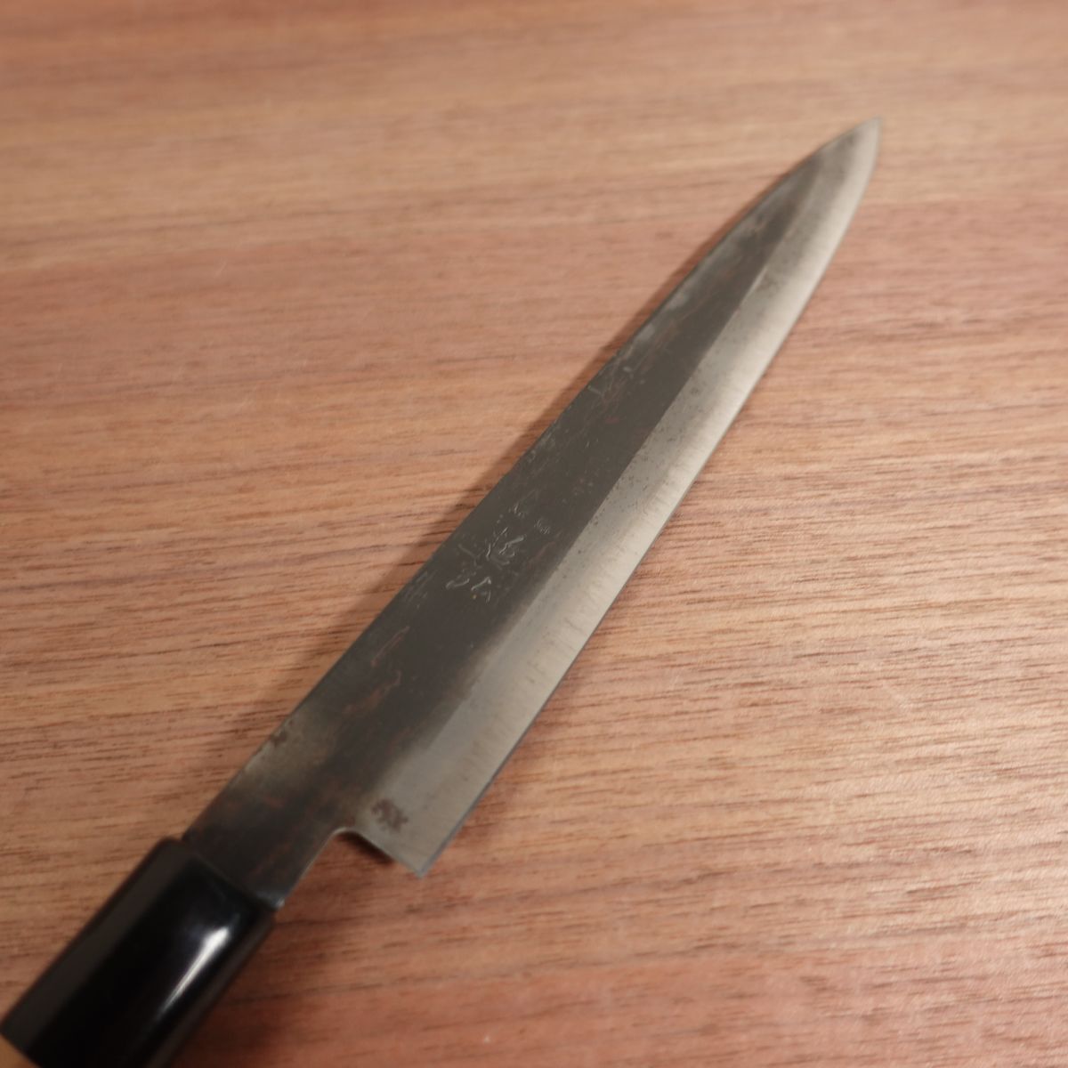 Tetsuhiro Yanagiba Knife, Sharpened, Black-Forged Finish, Sashimi Knife, Double Bevel, Sticker Remains, Stored Item, Carbon Steel, 220mm