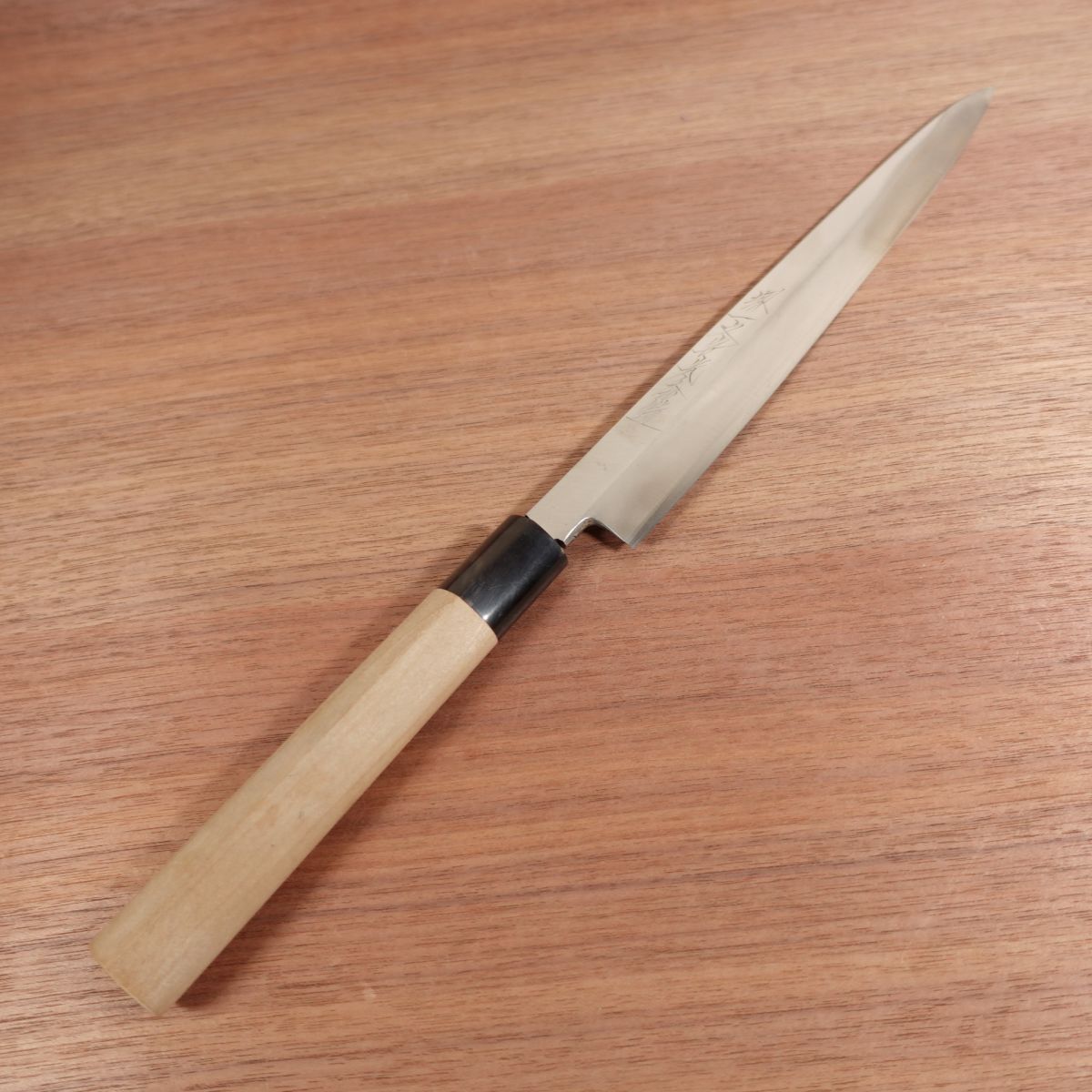 Sakai Ichimonji Mitsuhide Yanagiba, Sharpened, Hakugin, Stainless Steel, Water Buffalo Handle, Gin-san Steel, Sashimi Knife, 235mm