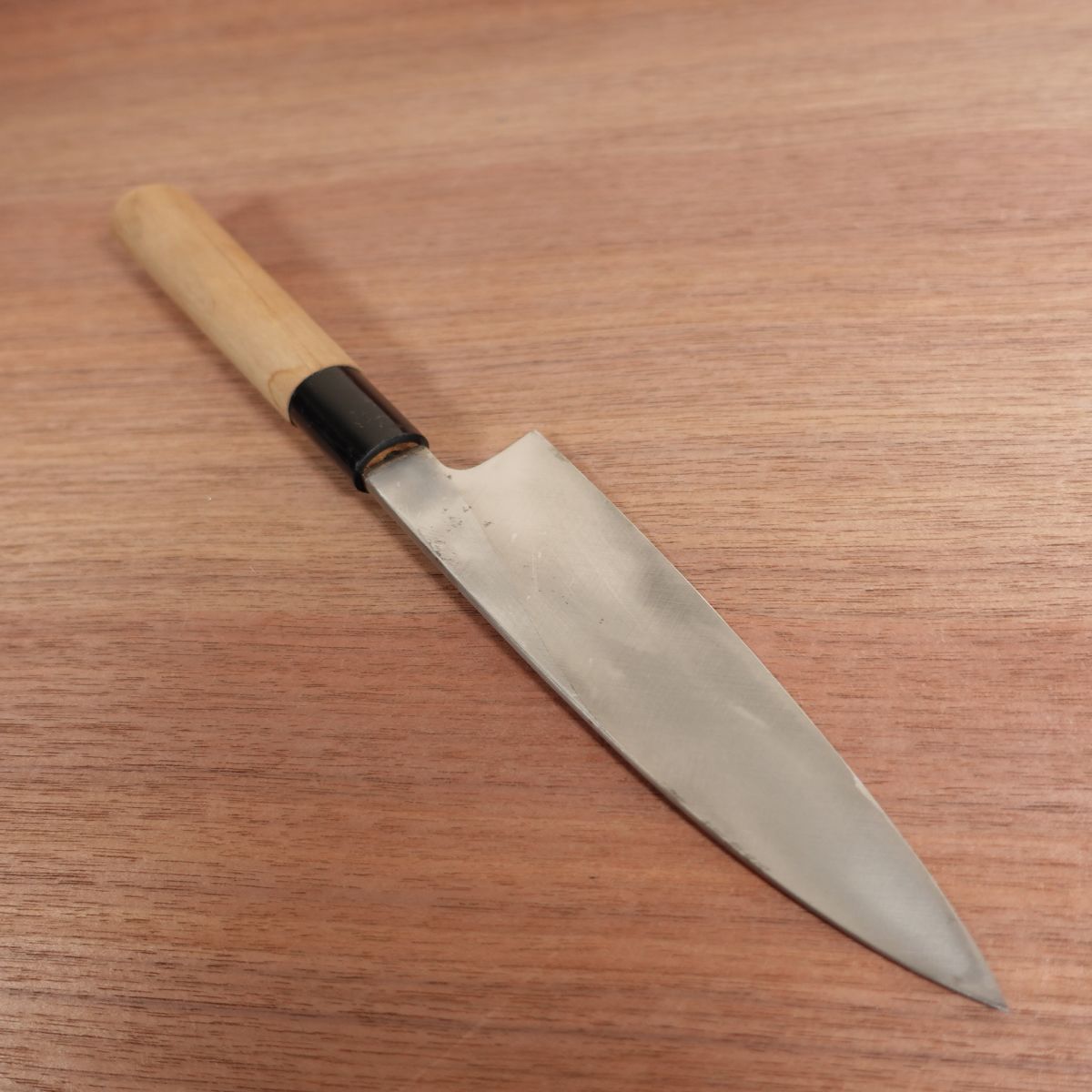 Unmarked Wa-Santoku Knife, Sharpened, Single Bevel, All-Purpose Knife, Thin Aideba Profile, Carbon Steel, 160mm