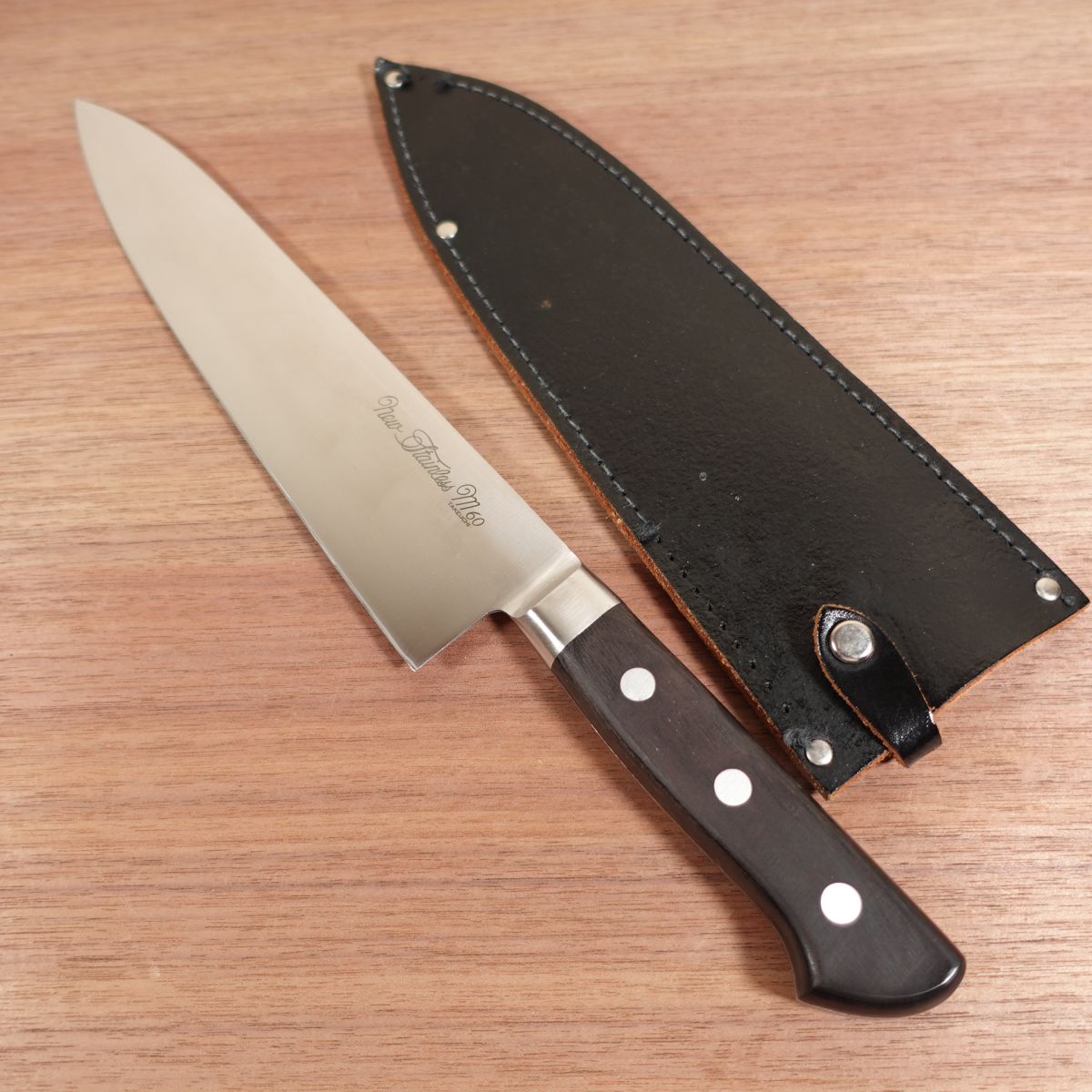Takeuchi Hamono Gyuto Knife, Sharpened, All-Purpose Knife, TAKEUCHI M60, New Stainless N60, Very Lightly Used, Leather Sheath Included, 245mm