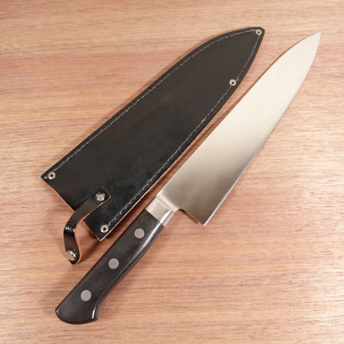 Takeuchi Hamono Gyuto Knife, Sharpened, All-Purpose Knife, TAKEUCHI M60, New Stainless N60, Very Lightly Used, Leather Sheath Included, 245mm
