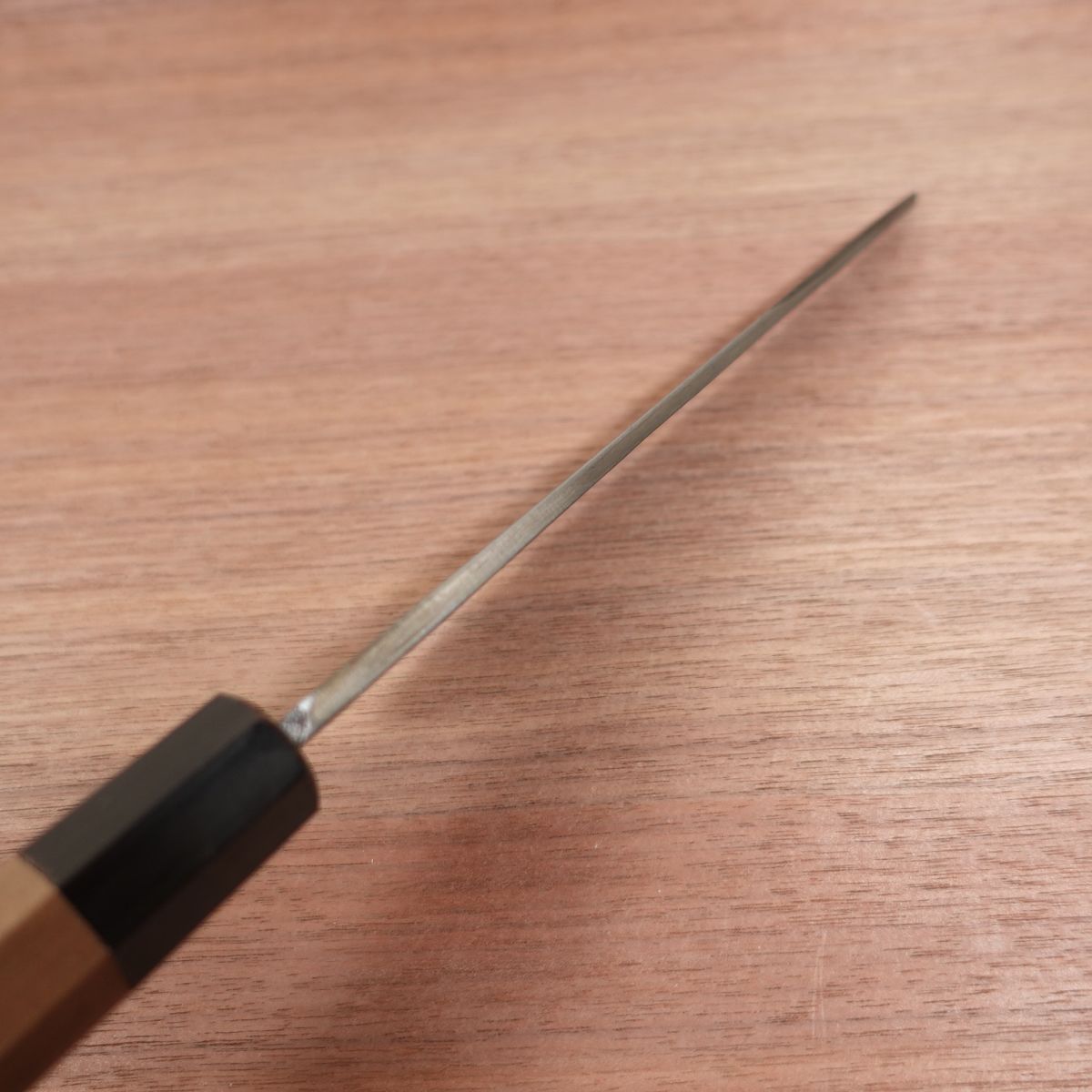 [HYPER REBORN] Tsukiji Masamoto Mioroshi Knife, Sharpened, Octagonal Water Buffalo Handle, Black Oxide Finish, Tea Patina, Deba Knife, Wa-Gyuto, Single Bevel, 215mm