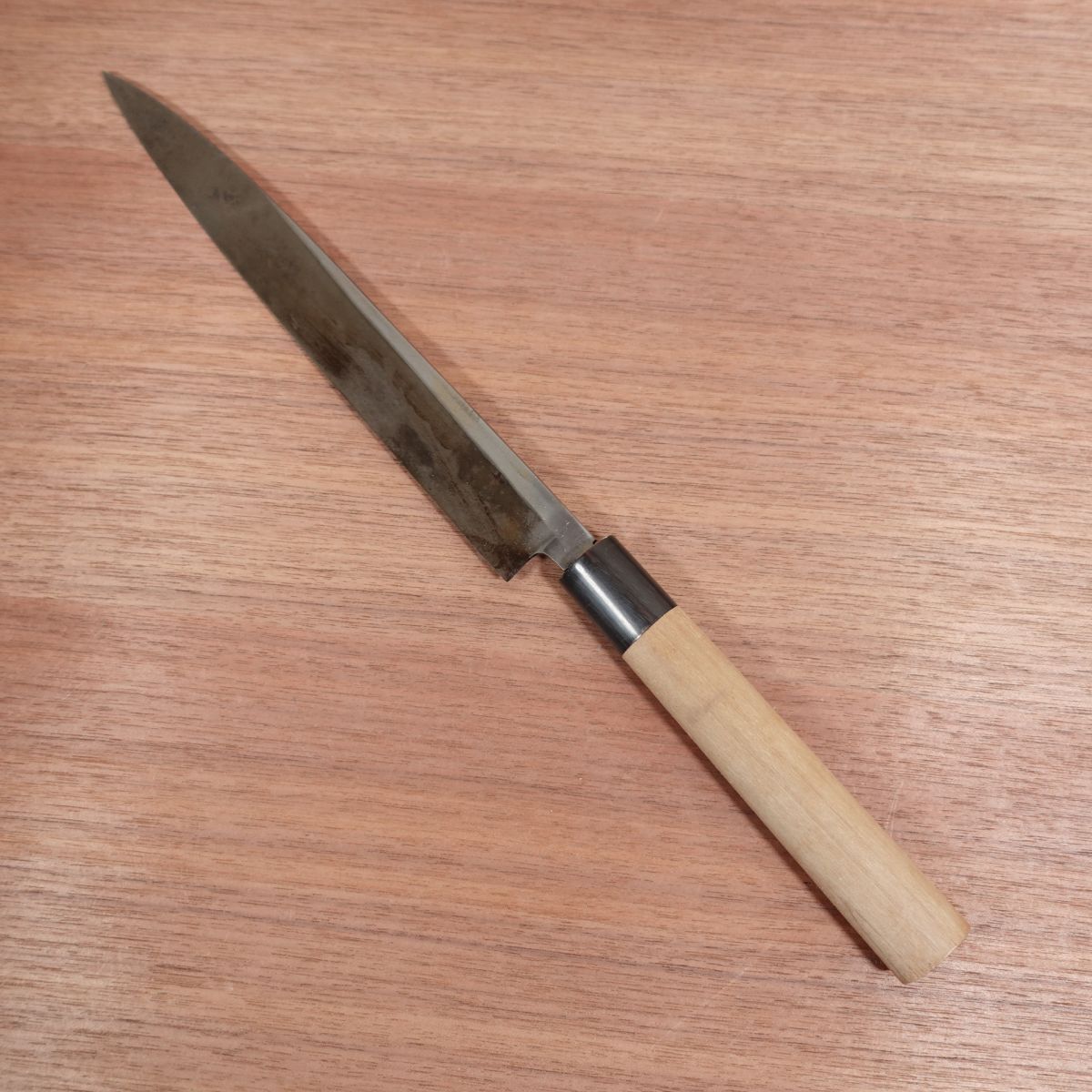 [HYPER REBORN] Fumitsugu Yanagiba Knife, Sharpened, Black Oxide Finish, Water Buffalo Handle, Sashimi Knife, Special, Lightly Used, 240mm