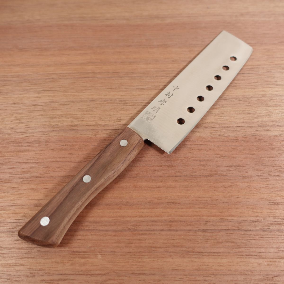 Nakamura Komei Nakiri Knife, Sharpened, Pierced Vegetable Knife, Stainless Steel, 160mm