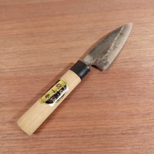 Udeichiban Ajikiri Knife, Sharpened, Black-Forged Finish, Ko-Deba, Ajikiri, Carbon Steel, Double Bevel, 100mm