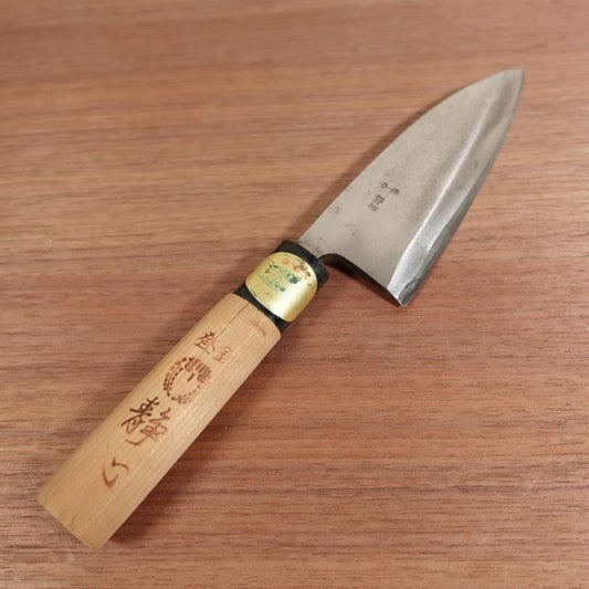 Shizugokoro Deba Knife, Sharpened, Small Ko-Deba, Carbon Steel, Single Bevel, Sticker on Handle, 140mm