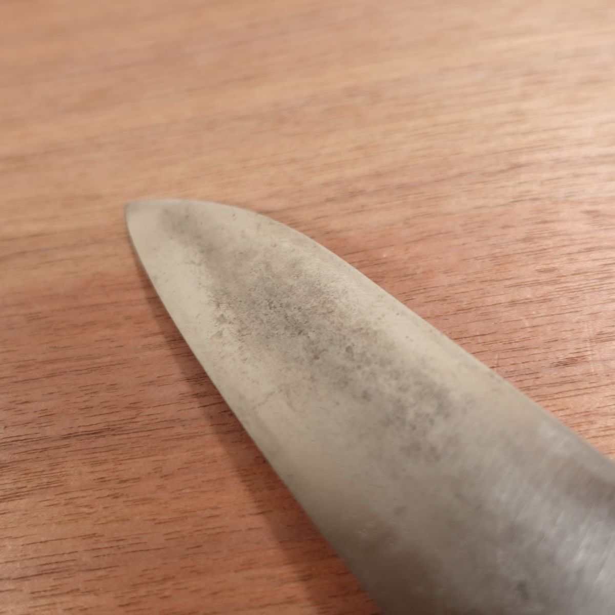 Sakai Kikuo Santoku Knife, Sharpened, Water Buffalo Handle, Single Bevel, All-Purpose Knife, Carbon Steel, Thin Deba-Like Profile, Handle Nearly New, 165mm