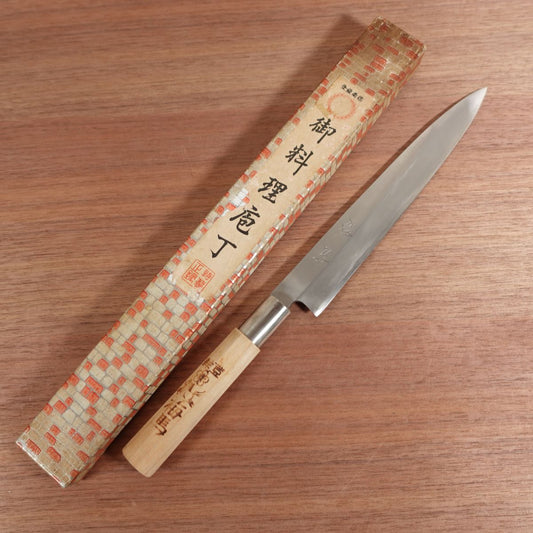 Umeuma Yanagiba Knife, Sharpened, Sashimi Knife, Box Included, Nearly Unused Stored Item, Carbon Steel, Single Bevel, 210mm