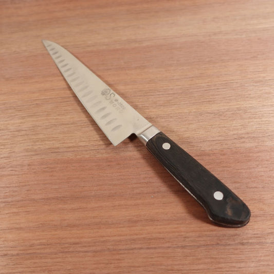 Sakai Ichimonji Mitsuhide SWORD Gyuto, Sharpened, Dimpled, Stainless Steel, Handle Crack and Wear, 205mm